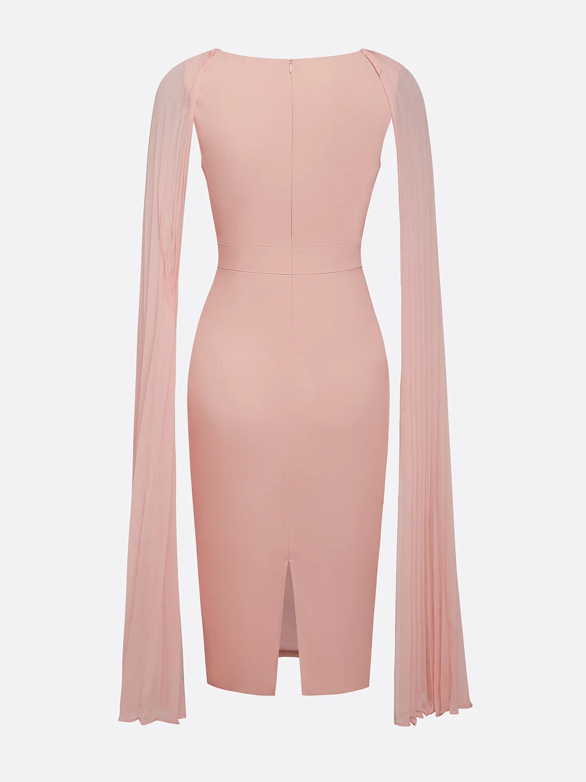 Light Pink Pleated V Neck Sheath Midi Dress