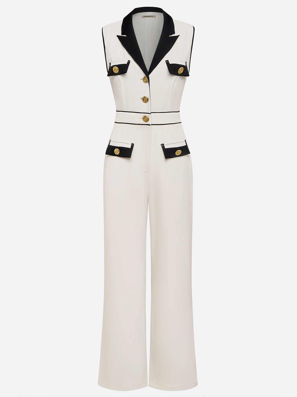 Off White Piping Regular Fit Urban Shawl Collar Jumpsuit 
