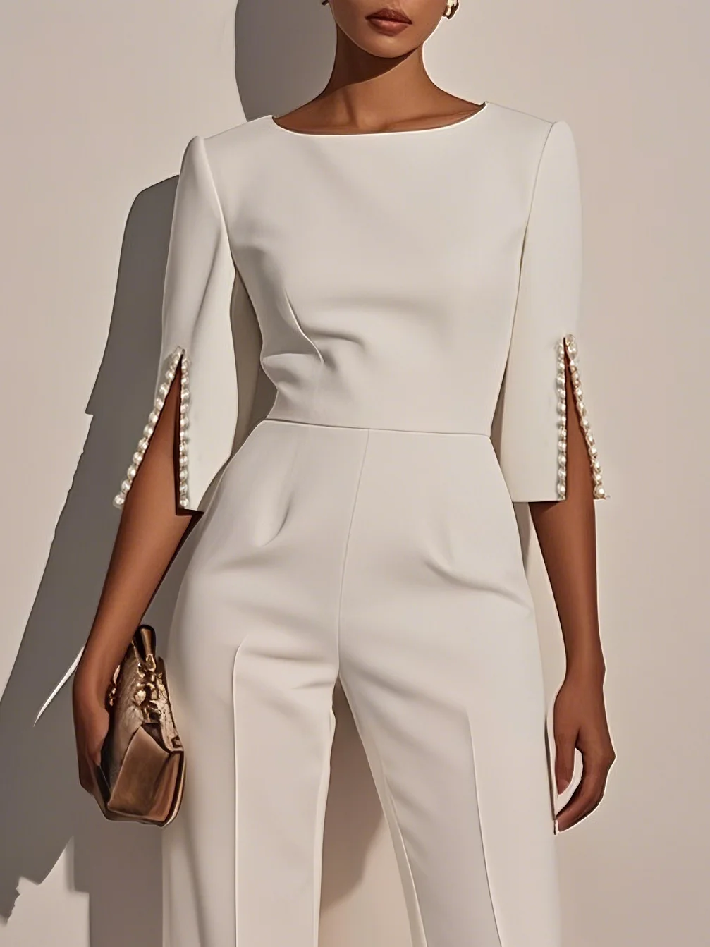 White Boat Neck Plain Regular Fit Urban Jumpsuit