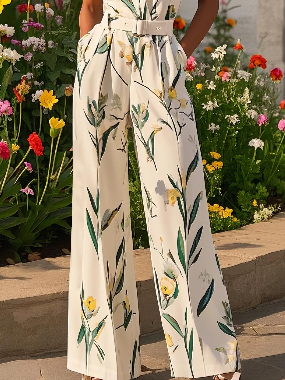 White Urban Regular Fit V Neck Floral Jumpsuit
