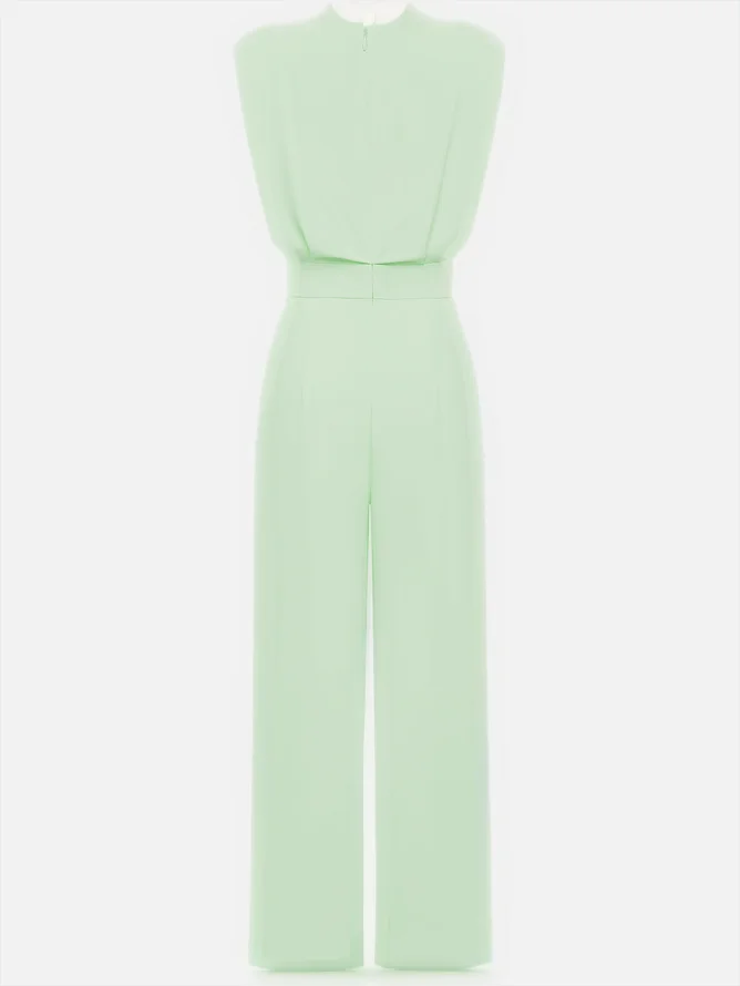 Lightgreen Crew Neck Plain Ruched Urban Jumpsuit 