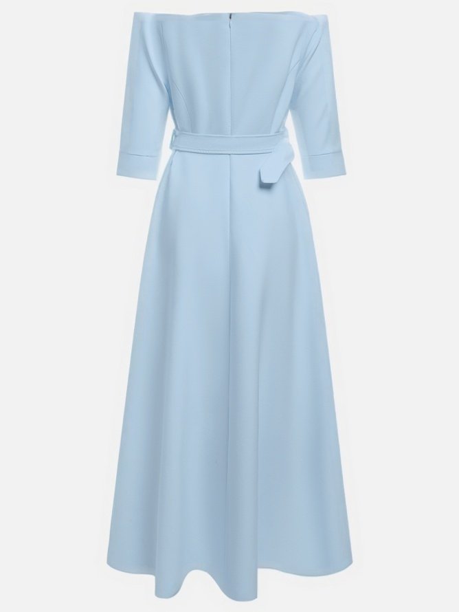 Light Blue Classic Off The Shoulder Half Sleeve A-Line Maxi Dress