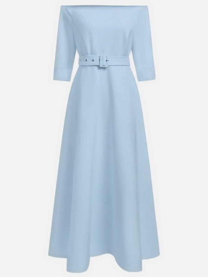 Light Blue Classic Off The Shoulder Half Sleeve A-Line Maxi Dress