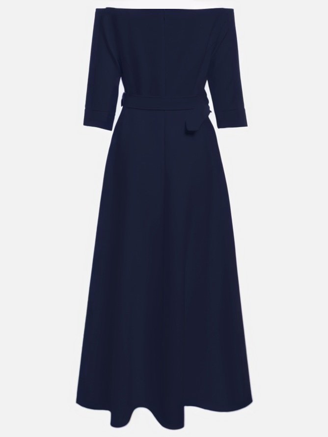 Purplish blue Classic Off The Shoulder Half Sleeve A-Line Maxi Dress