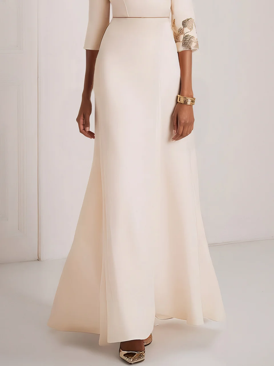 White Embroidery Classic Off The Shoulder Half Sleeve A-Line Maxi Dress