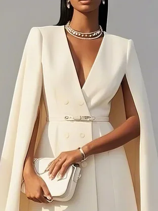 White Blazer V Neck Long Sleeve A-Line Mini Dress