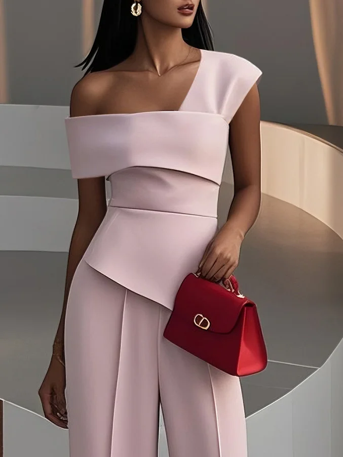 Pink Urban Asymmetrical One Shoulder Jumpsuit