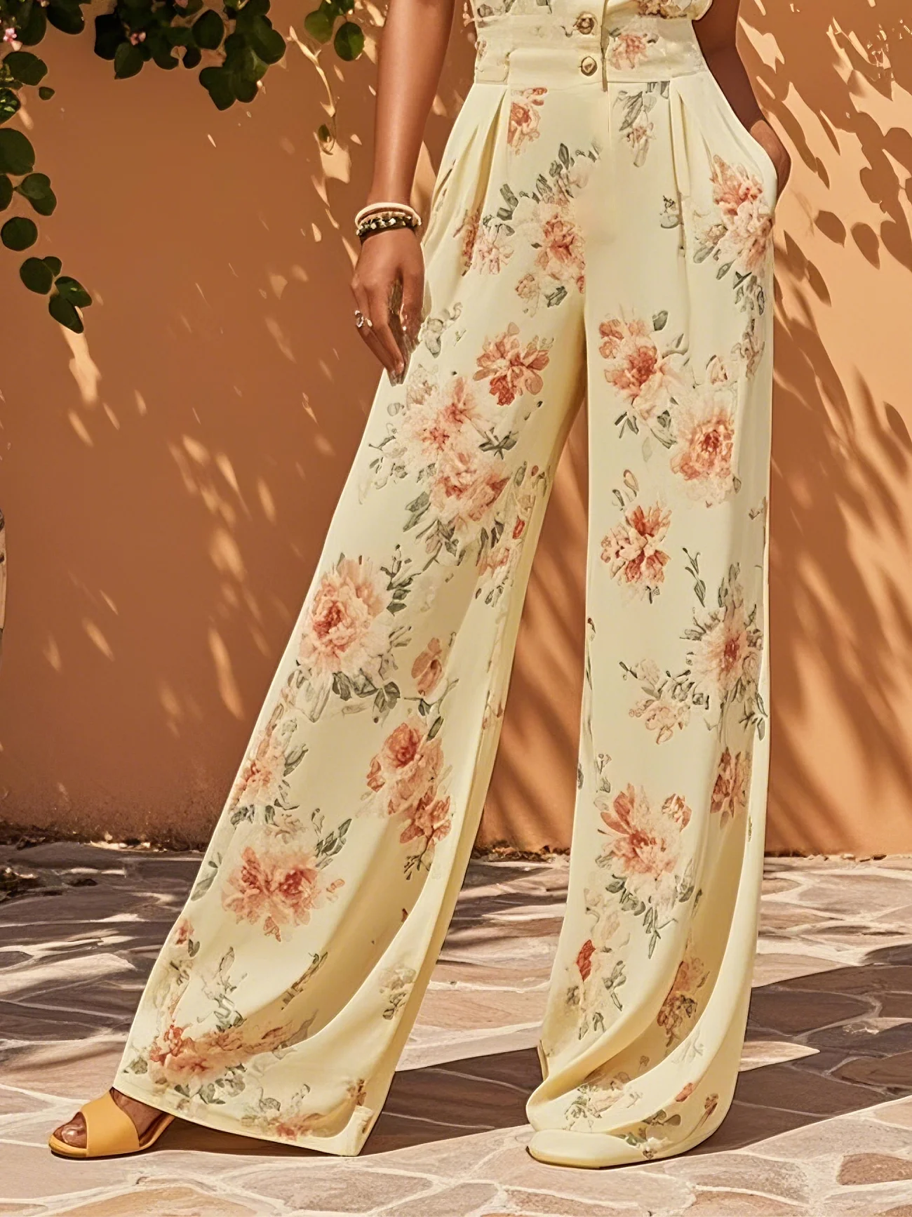 Yellow Floral Buckle Regular Fit Jumpsuit