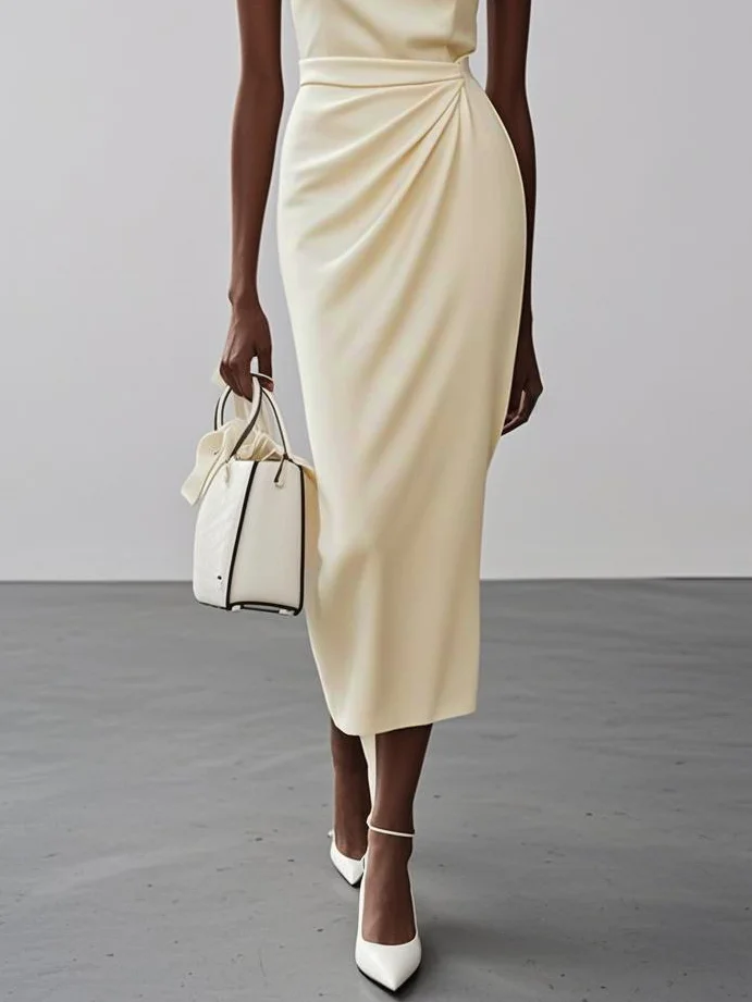 White 3D Floral Ruched Classic Crew Neck Sleeveless Sheath Midi Dress
