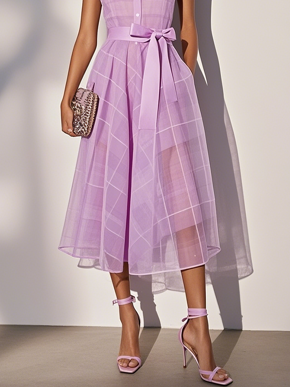 lavender Shirt Dress Shirt Collar Sleeveless A-Line Midi Dress
