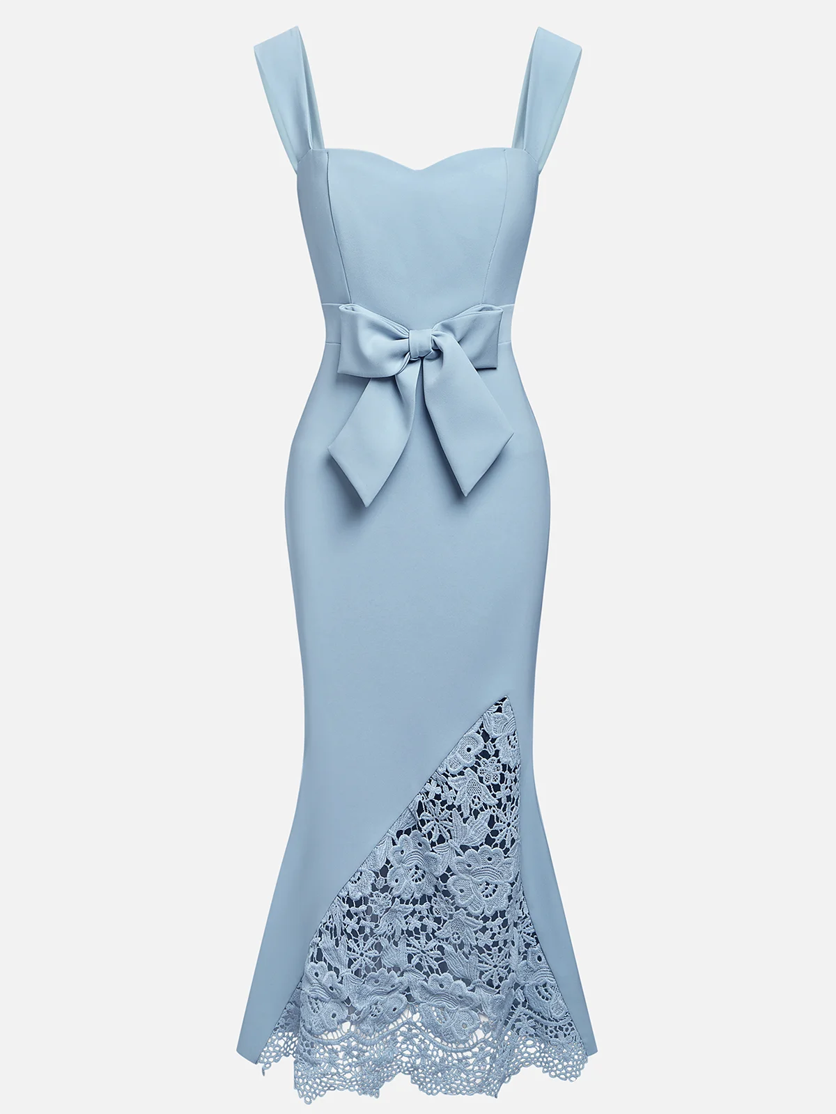Light Blue Bow Lace Sweetheart Neckline Mermaid Maxi Dress