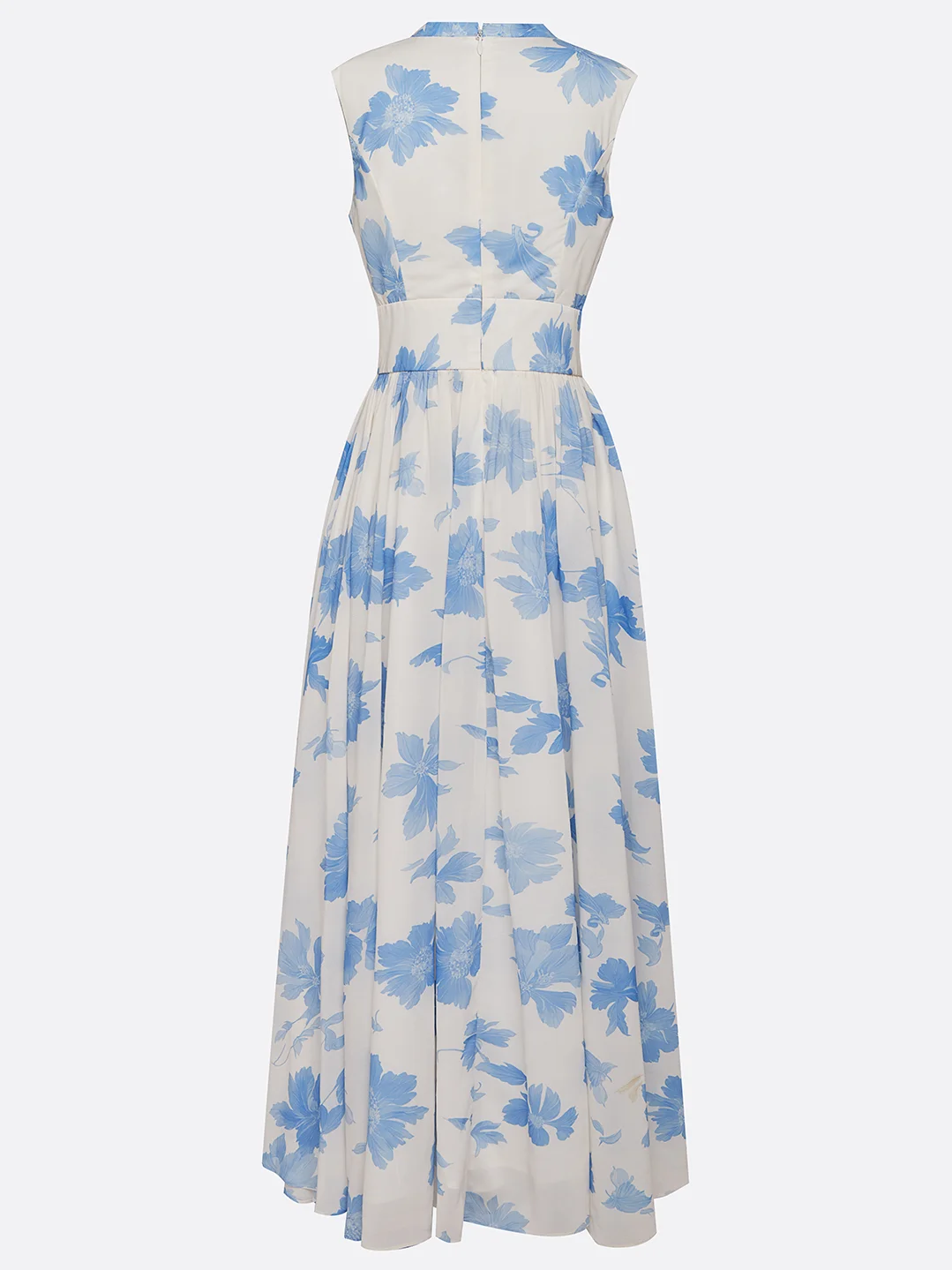Light Blue Chiffon Floral V Neck Sleeveless A-Line Maxi Dress