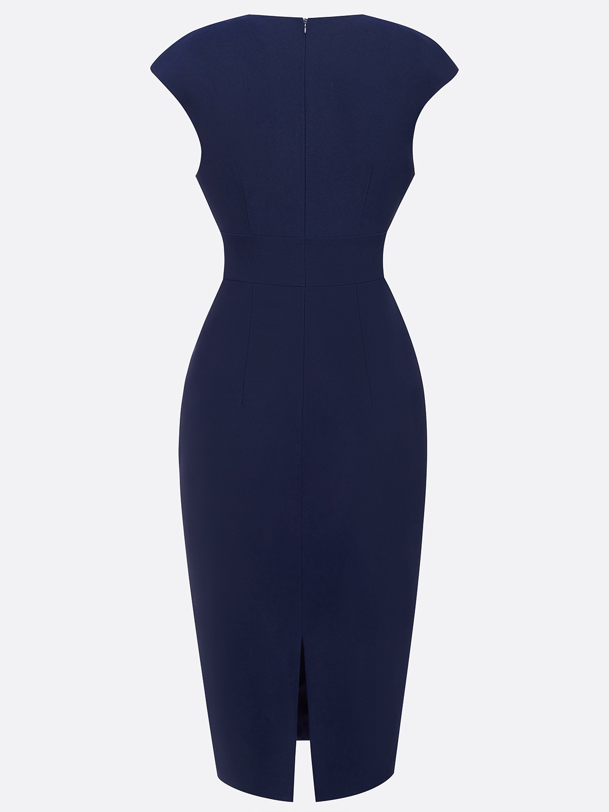 Purplish Blue Ruched Crew Neck Sleeveless Sheath Midi Dress