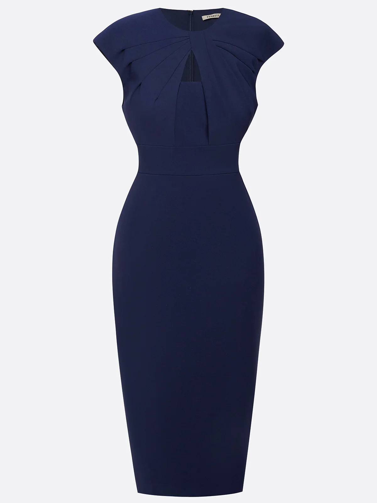 Purplish Blue Ruched Crew Neck Sleeveless Sheath Midi Dress