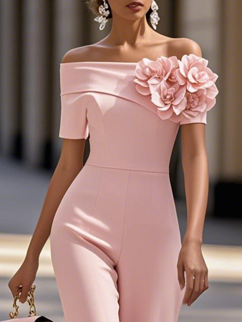 Pink Urban Off The Shoulder 3D Floral Jumpsuit