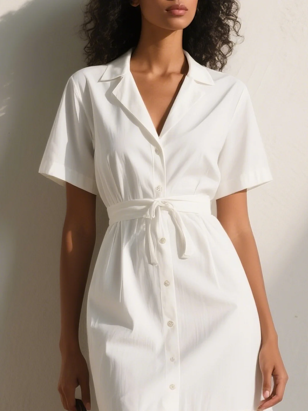 White Devore Floral Shirt Dress Shirt Collar Sleeveless A-Line Midi Dress