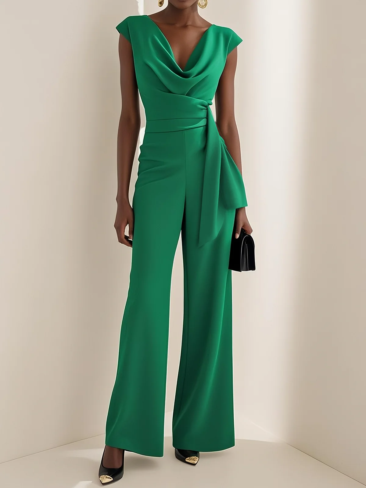 Green Regular Fit Ruched Urban Jumpsuit