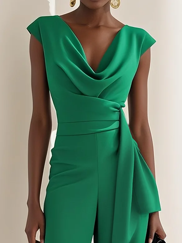 Green Regular Fit Ruched Urban Jumpsuit