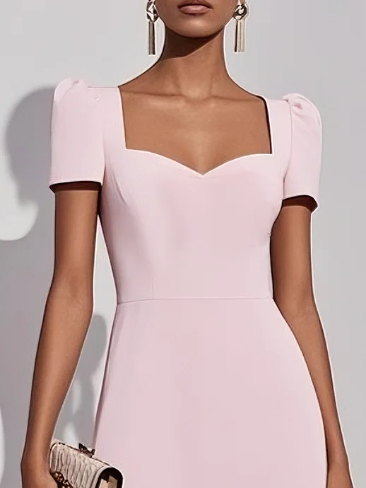 Pink Rhinestone Classic Sweetheart Neckline Sleeveless A-Line Maxi Dress