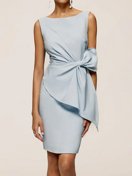 Light Blue 3D Bow Sleeveless Sheath Midi dress