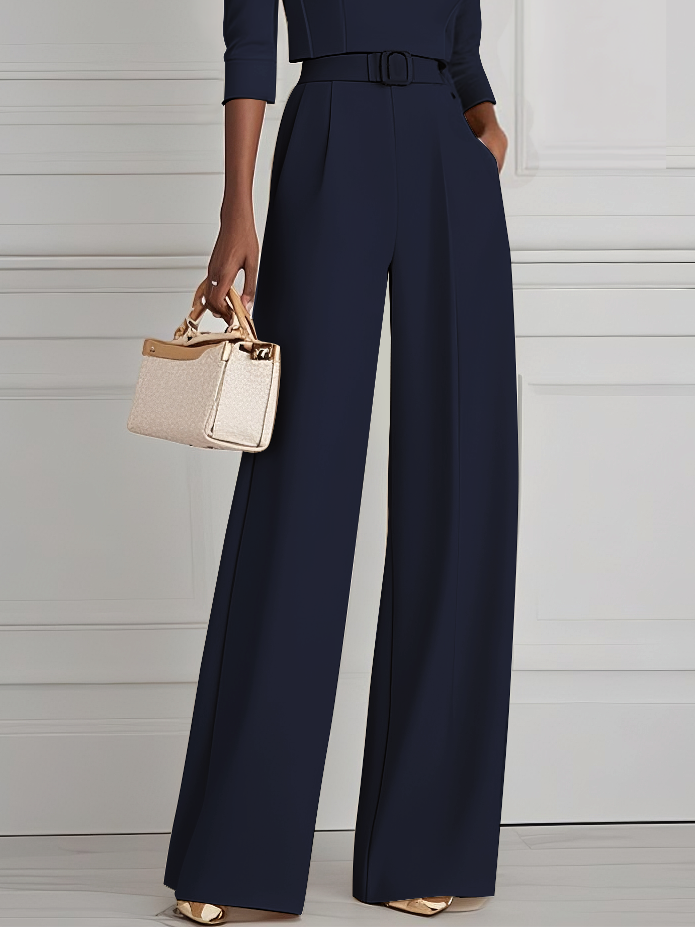 Women Purplish blue Off The Shoulder Half Sleeve Dressy Jumpsuit