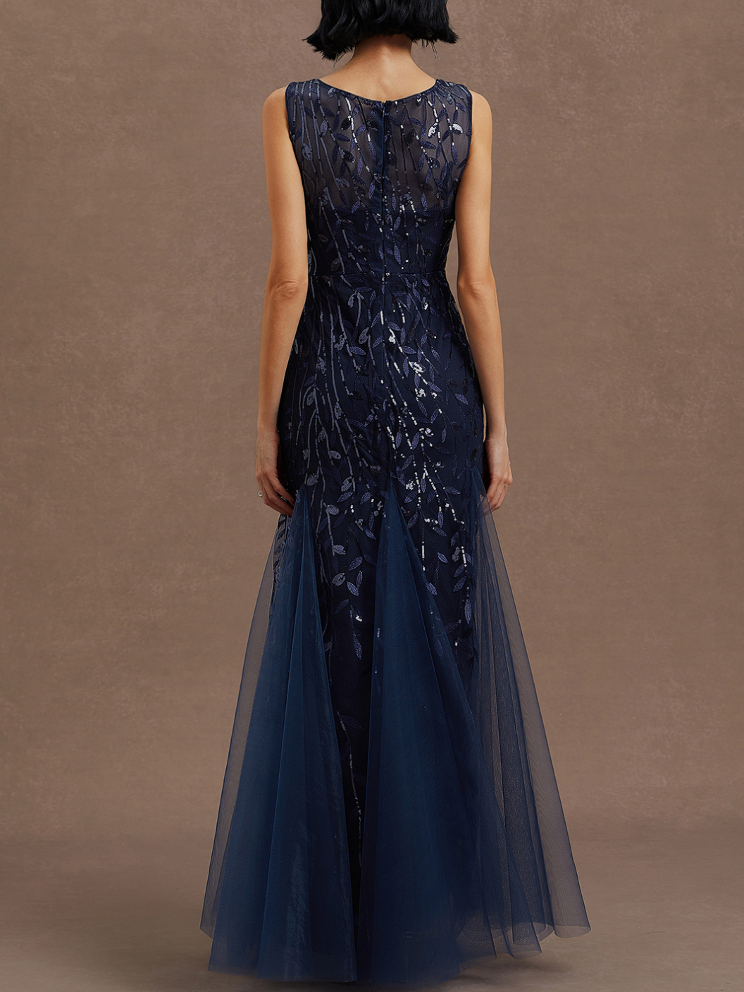 Purplish Blue Sequin Crew Neck Sleeveless Sheath Maxi Mother of the Bride or Groom Dress