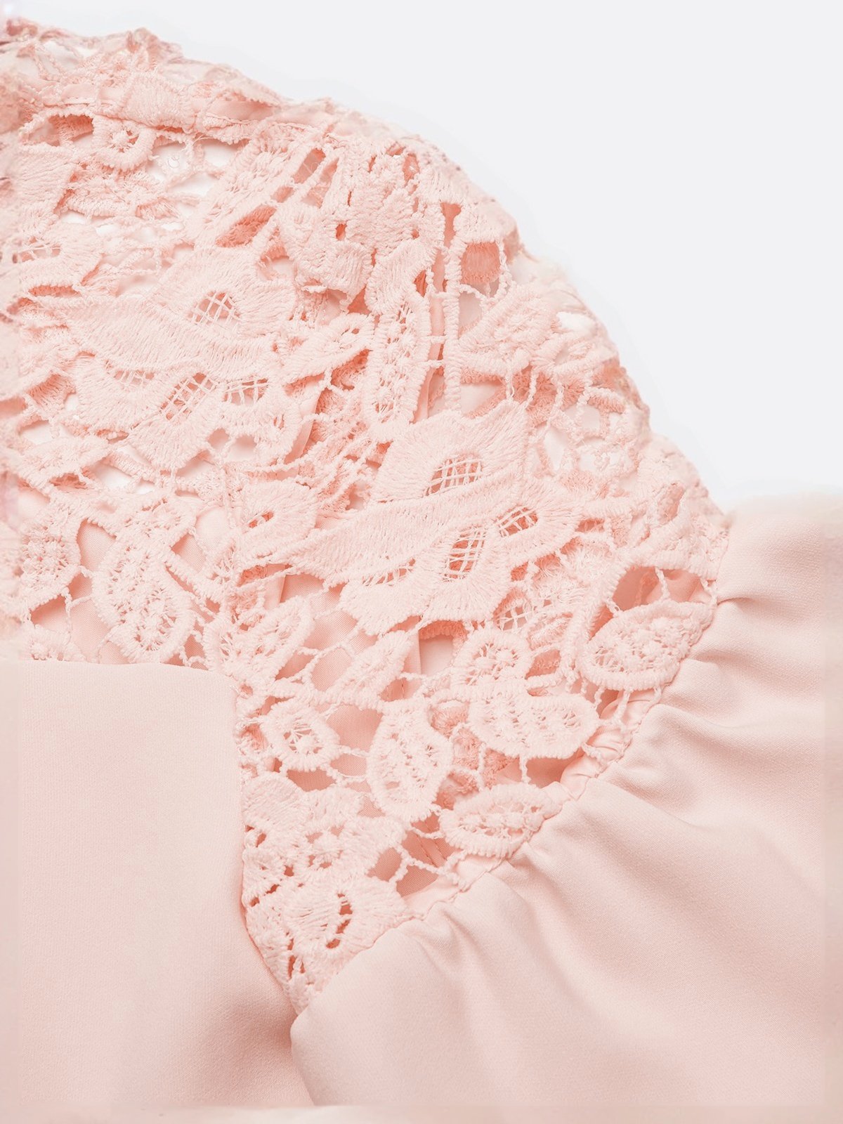Pink Lace Classic Crew Neck Half Sleeve Balloon Sleeve Sheath Midi Dress