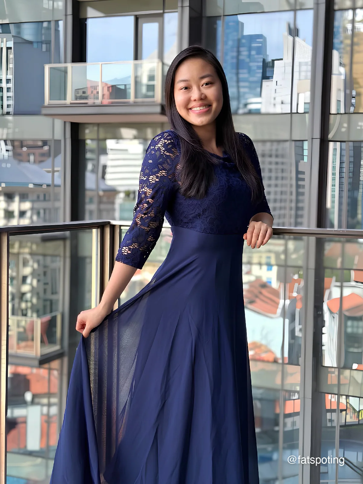 Purplish blue Lace Chiffon Crew Neck Half Sleeve A-Line Midi Mother of the Bride or Groom Dress