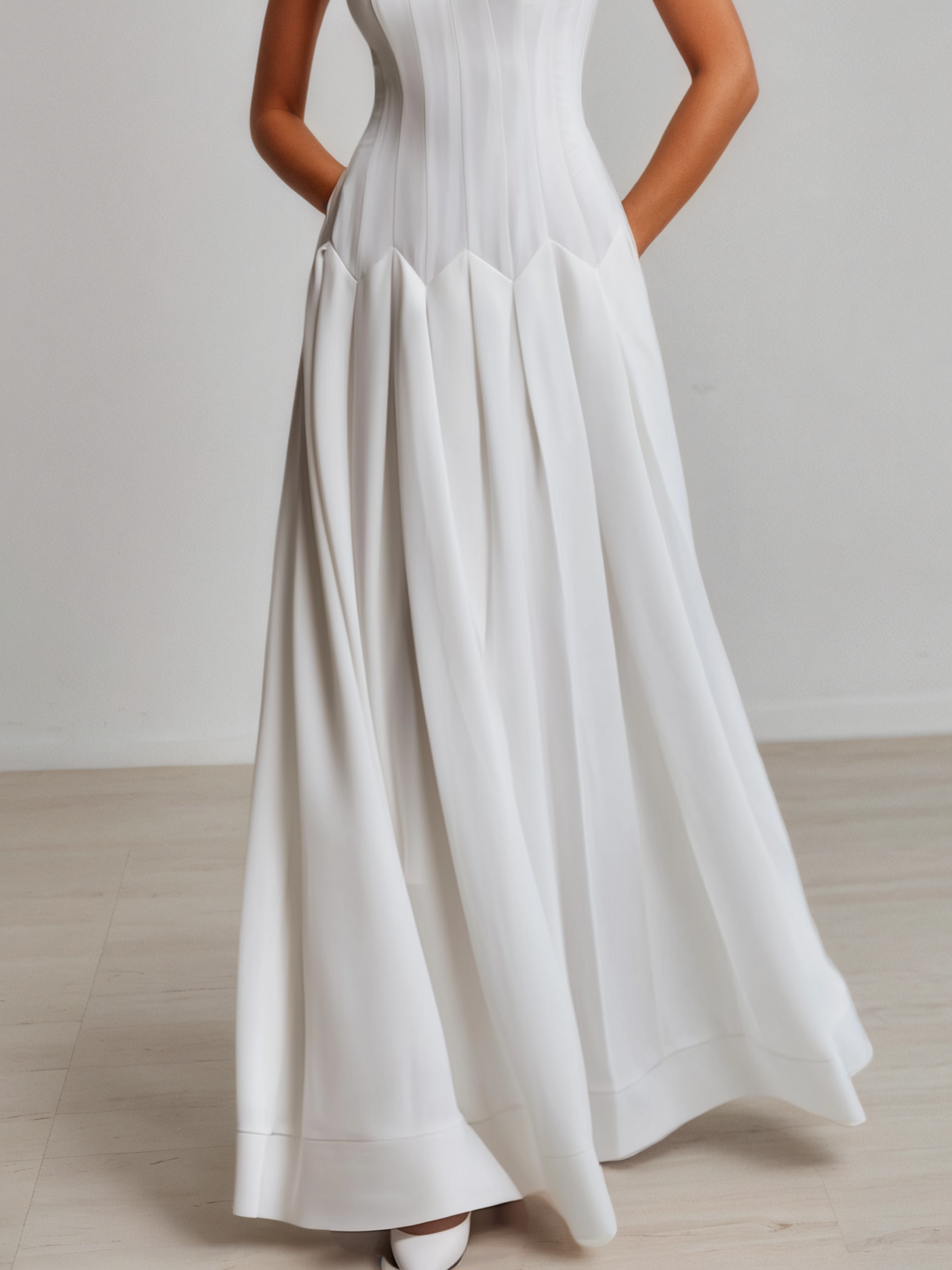 White Split Joint Mesh Classic Crew Neck Sleeveless A-Line Maxi Dress