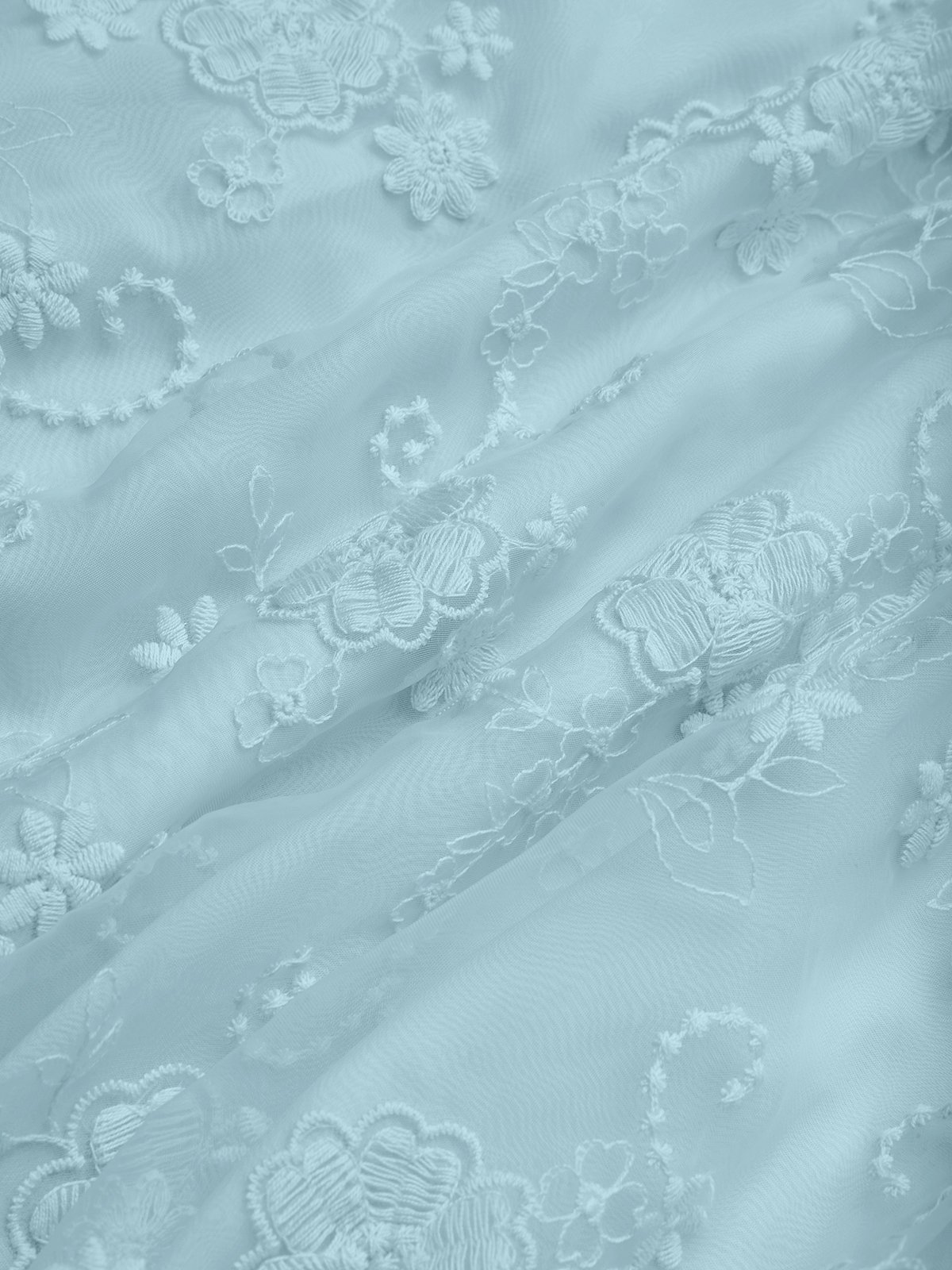 Light Blue Bow Embroidery Classic V Neck Sleeveless A-Line Midi Dress