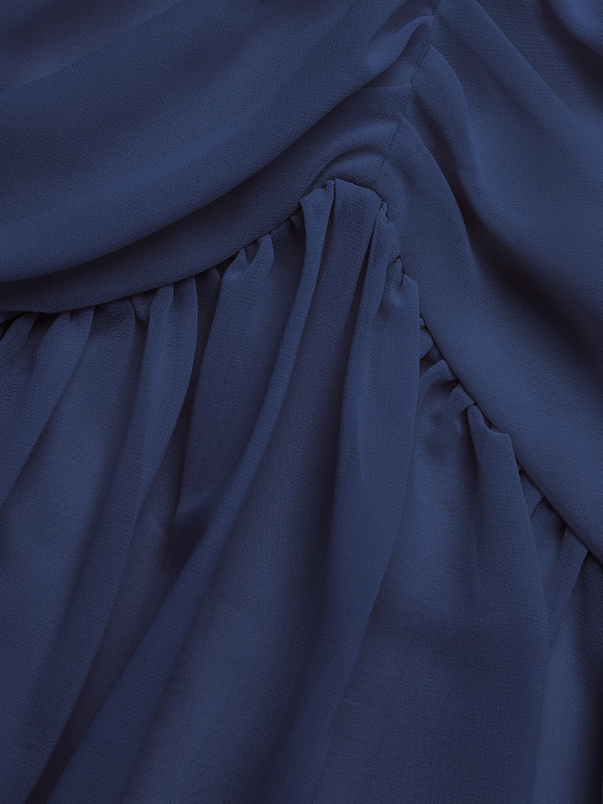 Purplish Blue Shirred Ruched Chiffon Lotus Leaf Collar Cap Sleeve Ruffle Sleeve Mermaid Midi Dress