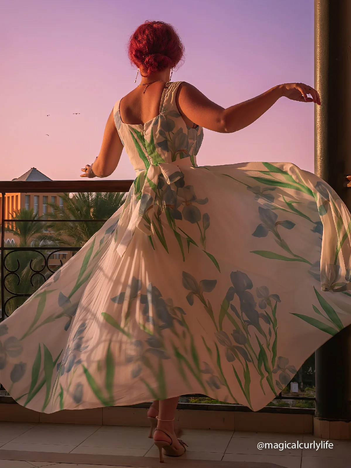 Light Blue Pleated Floral Chiffon Square Neck Sleeveless A-Line Maxi Dress