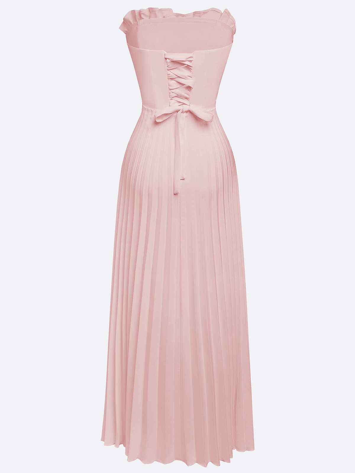 Pink Pleated Classic Strapless Sleeveless A-Line Maxi Dress
