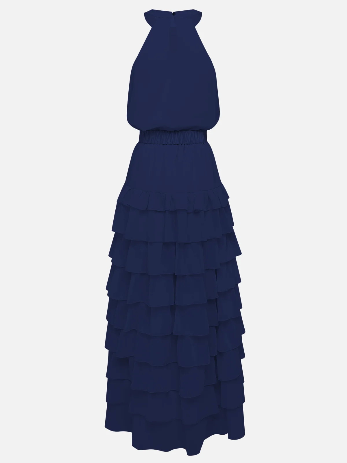 Purplish Blue Peplum Tiered Chiffon Halter Sleeveless A-Line Maxi Two-piece Dress