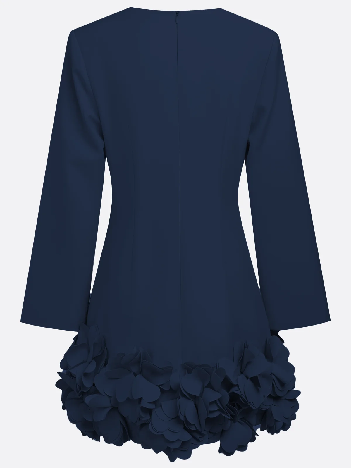 Purplish blue 3D Floral Classic Crew Neck Bell Long Sleeve Shift Mini Dress