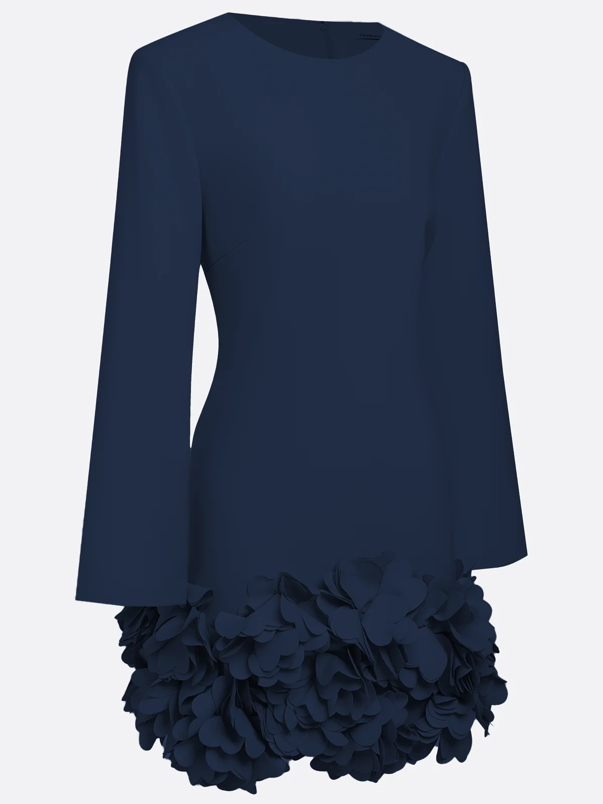 Purplish blue 3D Floral Classic Crew Neck Bell Long Sleeve Shift Mini Dress