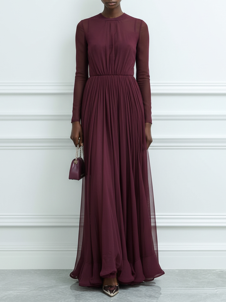 Women Wine Red Shawl Collar Long Sleeve Dressy Dress With Coat Two-Piece Set