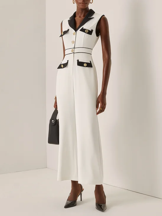 Off White Piping Regular Fit Urban Shawl Collar Jumpsuit