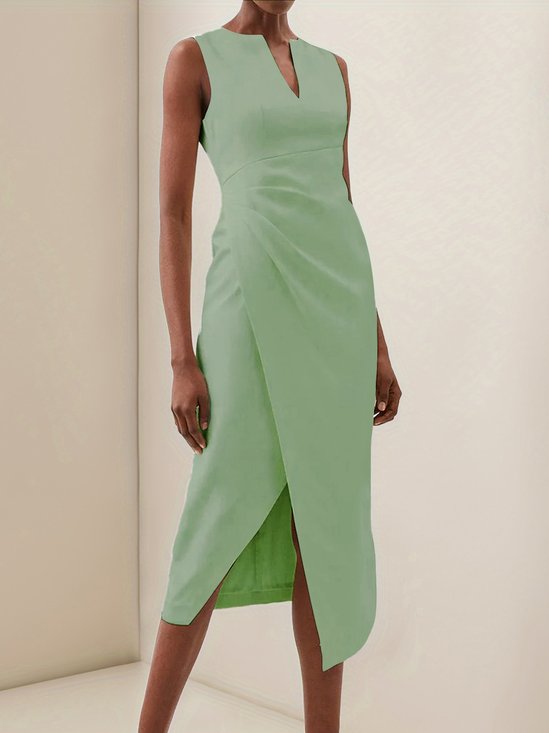 Mittoshop Ruched V-Neck Sleeveless Midi Dress