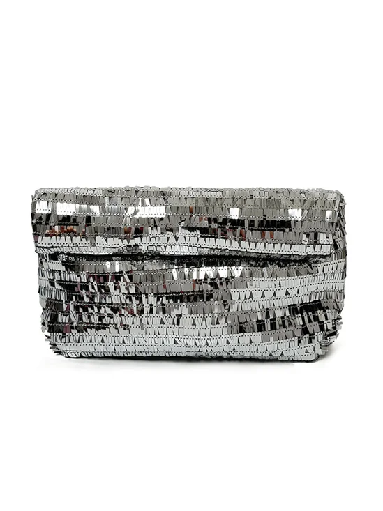Sparkling Silver Sequined Magnetic Envelope Clutch Bag