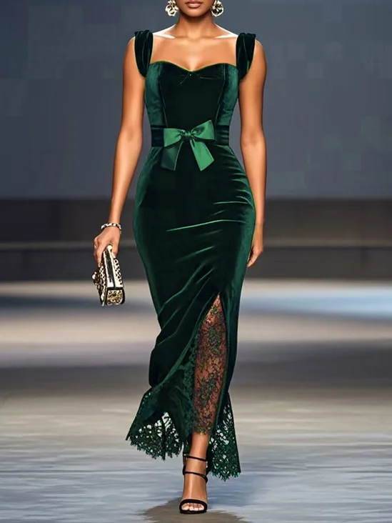 Mid-Length Maxi Velvet Mermaid Regular Evening Dress dkl652
