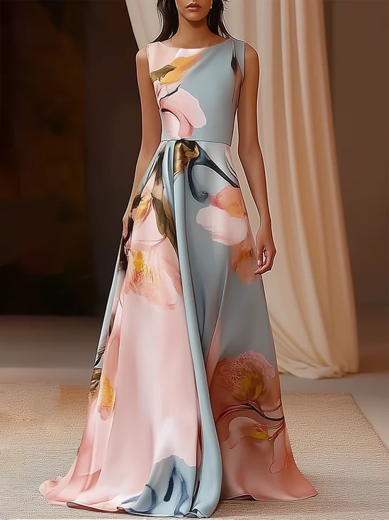 Light Green Classic Boat Neck Sleeveless A-Line Maxi Dress