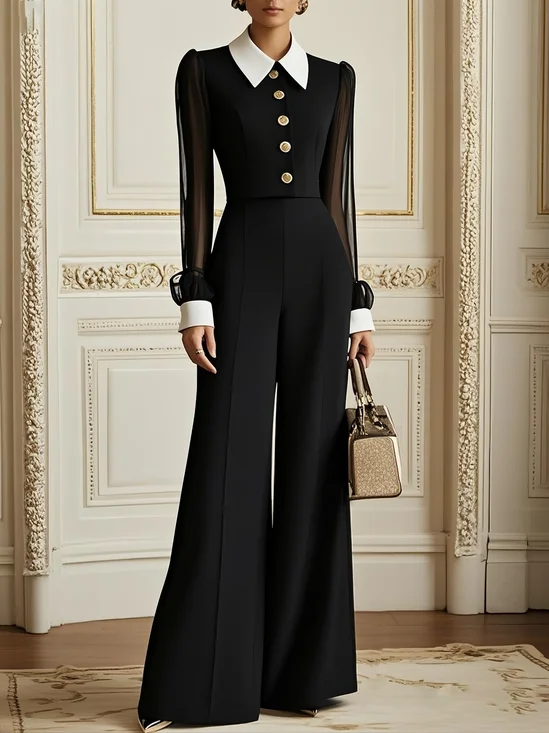 Black Buckle Long Sleeve Mesh Jumpsuit