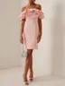 Pink Off The Shoulder Ruffled Sheath Midi Dress