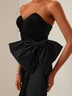 Black Bow Strapless Velvet Sheath Midi Dress