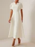 Off-White 3D Floral Short Sleeve  V Neck A-Line Maxi Dress 