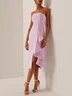 Pink Off The Shoulder Ruffled Sheath Midi Dress 