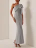 Gray Bow One Shoulder Sleeveless Sheath Gown