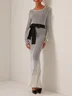 White Striped A-Line Maxi Wool Sweater Dress With Belt