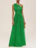 Green One Shoulder Sleeveless A-Line Gown  Sequin Dress